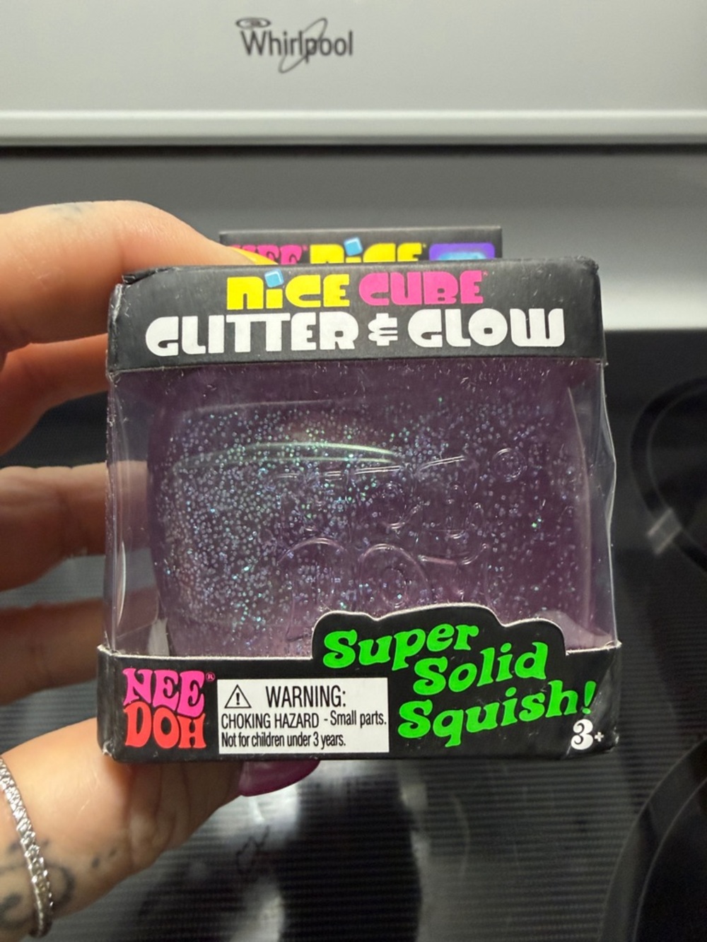 NeeDoh Nice Cube Glitter & Glow Super Solid Squish - Purple Glitter